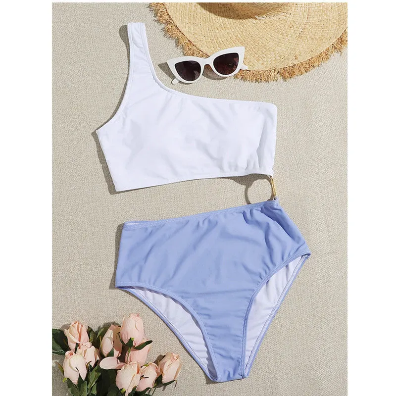 Sexy lace-up hollow one-piece swimsuit in nylon, cutout design, available in Asian sizes S-XL