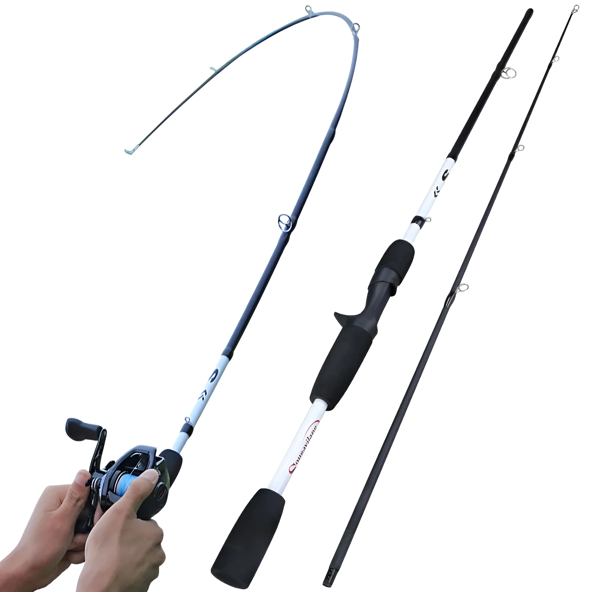 Sougayilang carbon fibre 2-section or 3-section spinning casting fishing rod in multiple colour styles