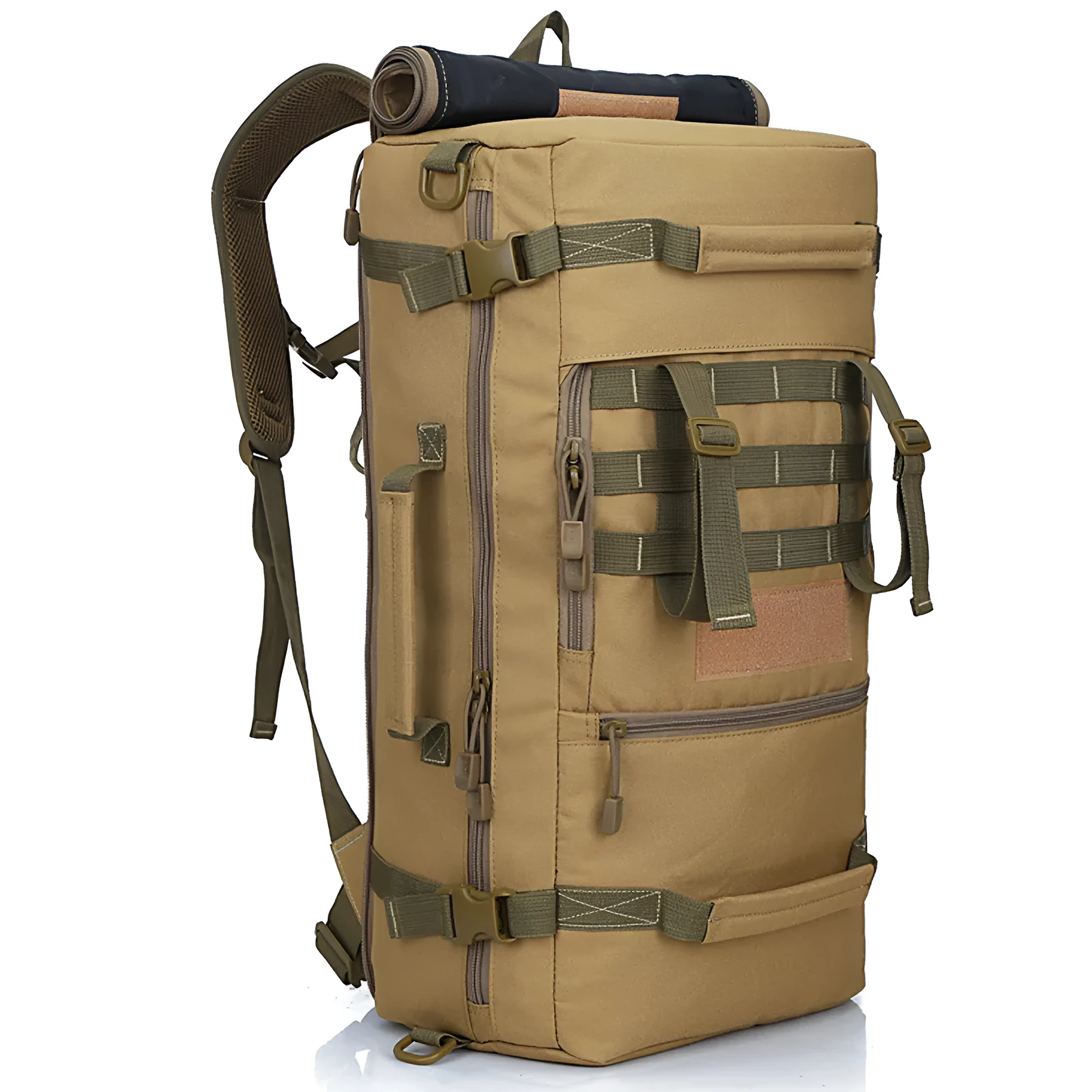 50-litre multi-function travel bag in black showing backpack and shoulder bag carrying options