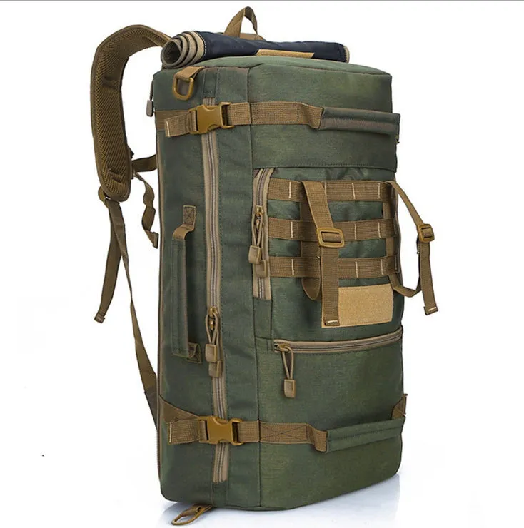 50-litre multi-function travel bag in black showing backpack and shoulder bag carrying options