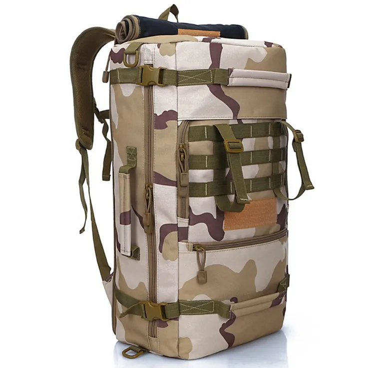 50-litre multi-function travel bag in black showing backpack and shoulder bag carrying options