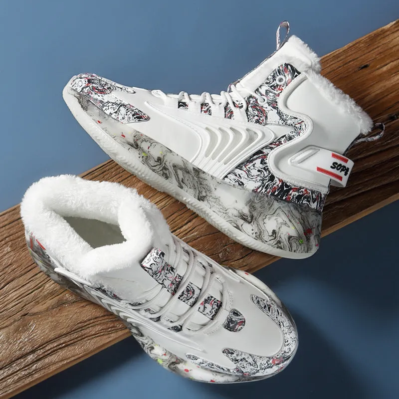 Men's high top basketball shoes with fly weave upper and TPU outsole, available in black