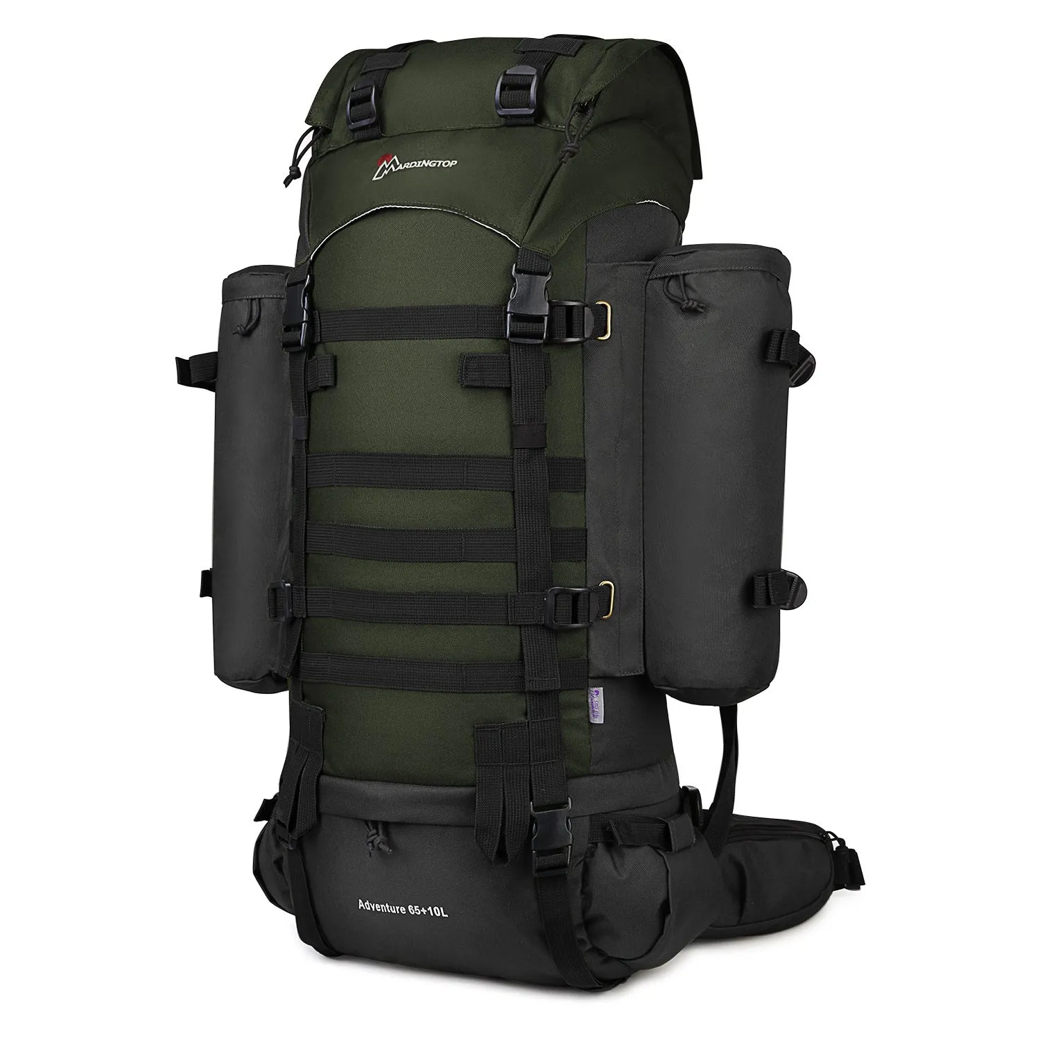 Tactical backpack in black, polyester mountaineering bag 36-55L capacity with military pattern