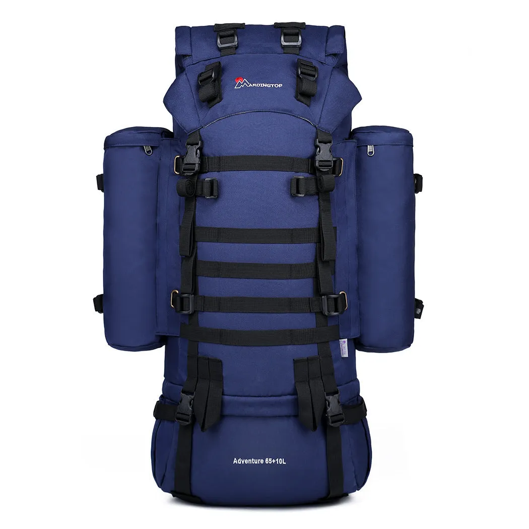Tactical backpack in black, polyester mountaineering bag 36-55L capacity with military pattern