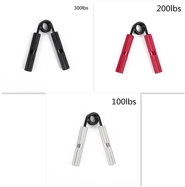 Adjustable metal spring hand grip strengthener with black handle, 100-300lbs resistance, 5-piece colour set