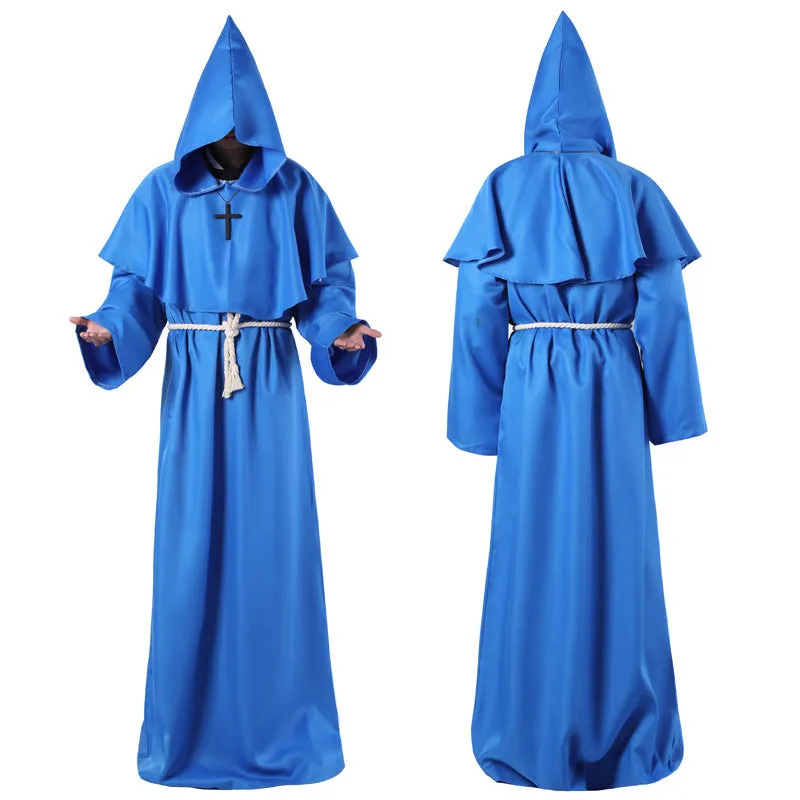 Medieval friar wizard monk costume in wine red colour, adult size, made from polyester fabric