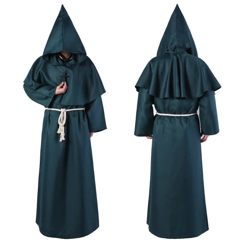 Medieval friar wizard monk costume in wine red colour, adult size, made from polyester fabric