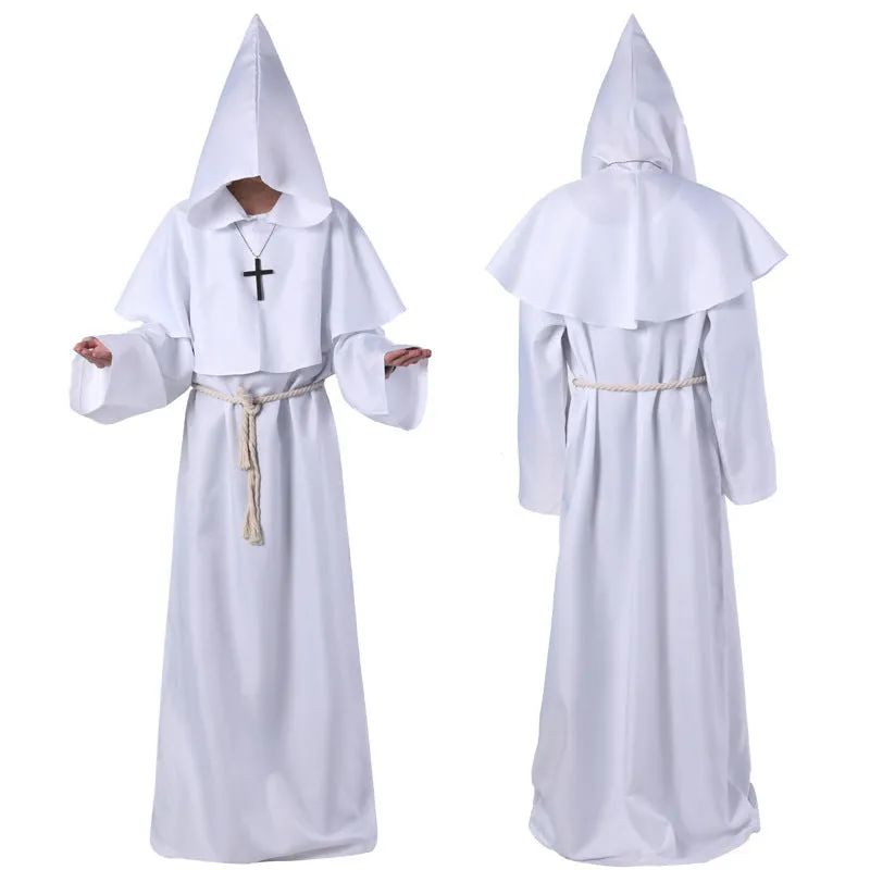 Medieval friar wizard monk costume in wine red colour, adult size, made from polyester fabric