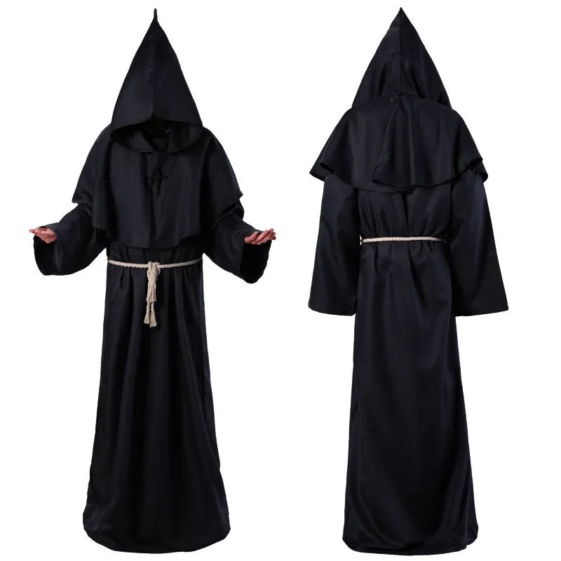 Medieval friar wizard monk costume in wine red colour, adult size, made from polyester fabric