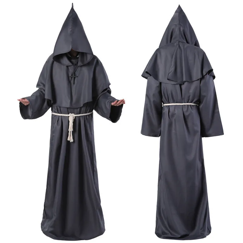 Medieval friar wizard monk costume in wine red colour, adult size, made from polyester fabric
