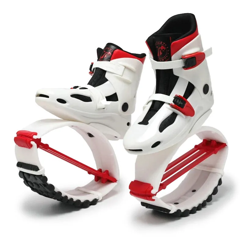 Jumper Stilt Fitness Kangaroo Boots bouncing shoes in grey red, TPU TPR mesh construction, size L for 50-70kg