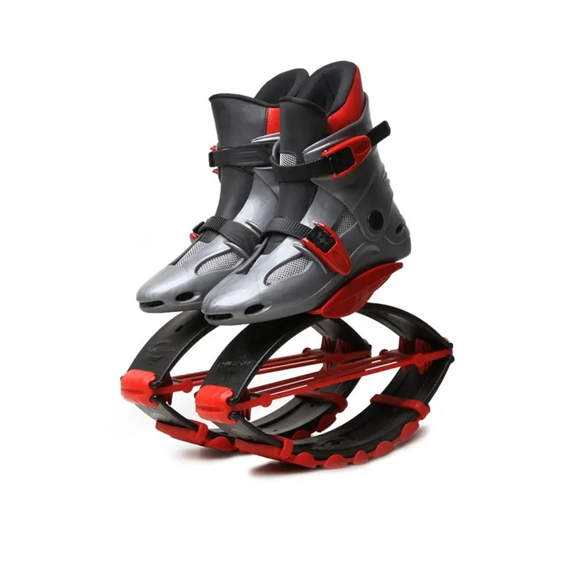 Jumper Stilt Fitness Kangaroo Boots bouncing shoes in grey red, TPU TPR mesh construction, size L for 50-70kg