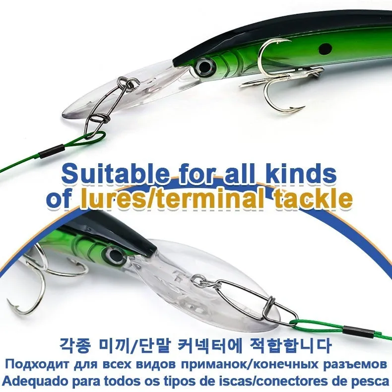 Steel wire fishing leader with double buckle pin, 54cm long, in red colour