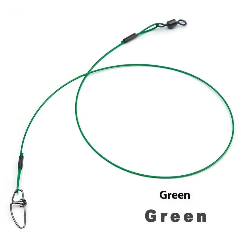 Steel wire fishing leader with double buckle pin, 54cm long, in red colour