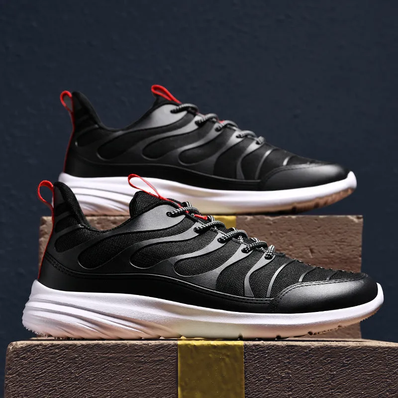 Men's outdoor sports mesh breathable running shoes with cross straps, PU upper, available in black, light grey, and terracotta warriors, sizes 39-46