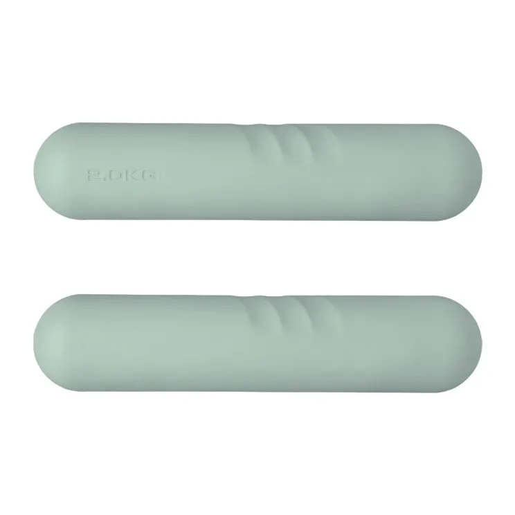 Silicone non-slip edging on a hand-drawn cast iron dumbbell stick in various colours and weights.