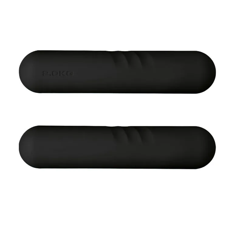 Silicone non-slip edging on a hand-drawn cast iron dumbbell stick in various colours and weights.
