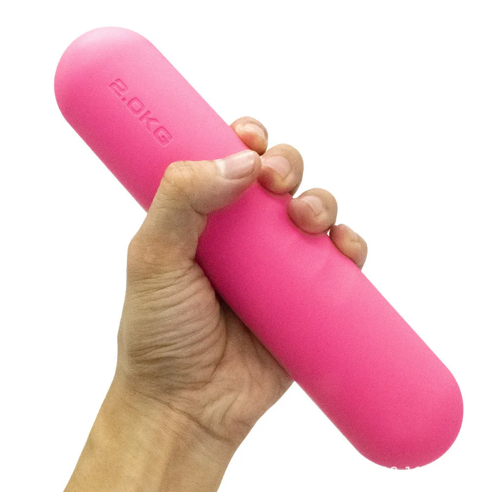 Silicone non-slip edging on a hand-drawn cast iron dumbbell stick in various colours and weights.