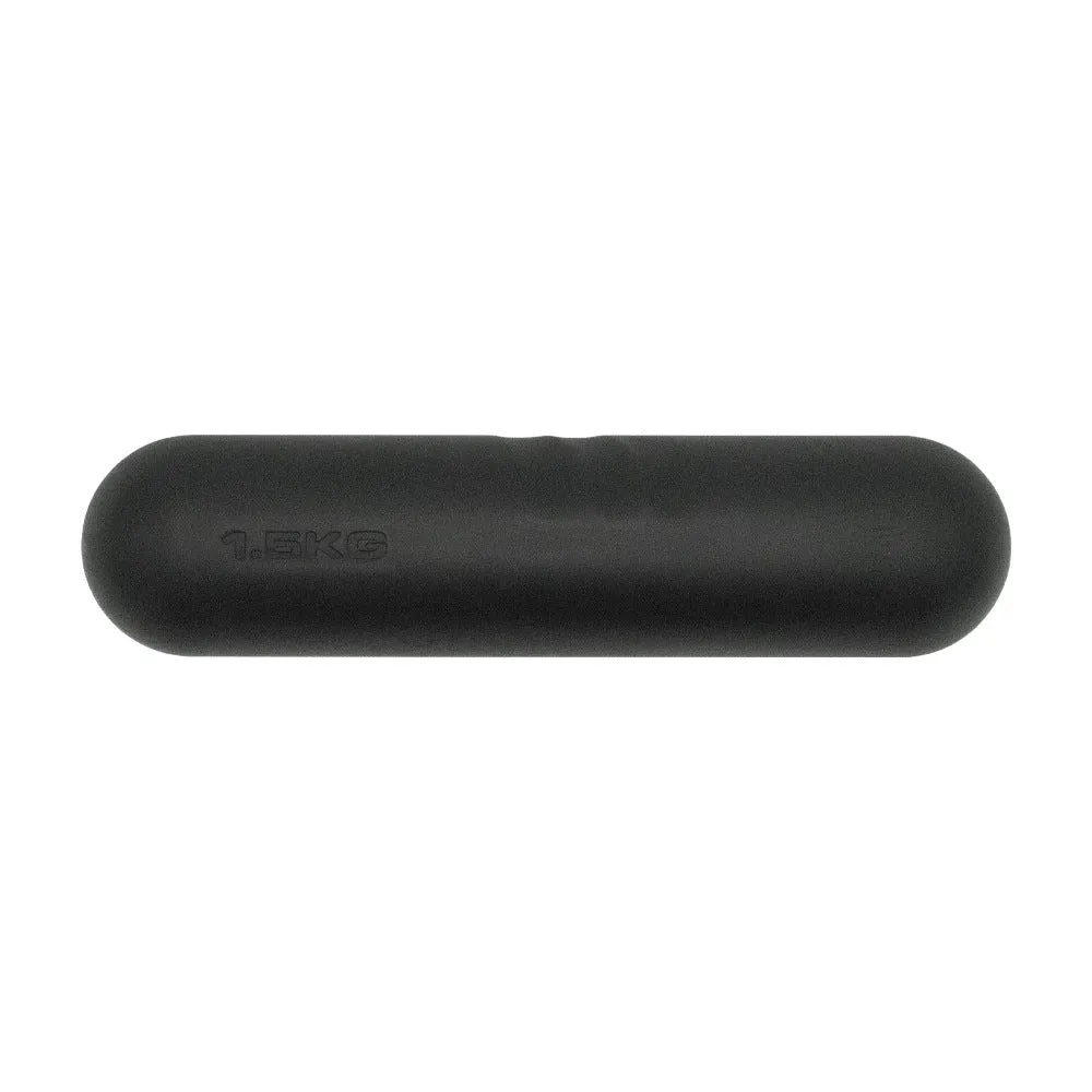 Silicone non-slip edging on a hand-drawn cast iron dumbbell stick in various colours and weights.