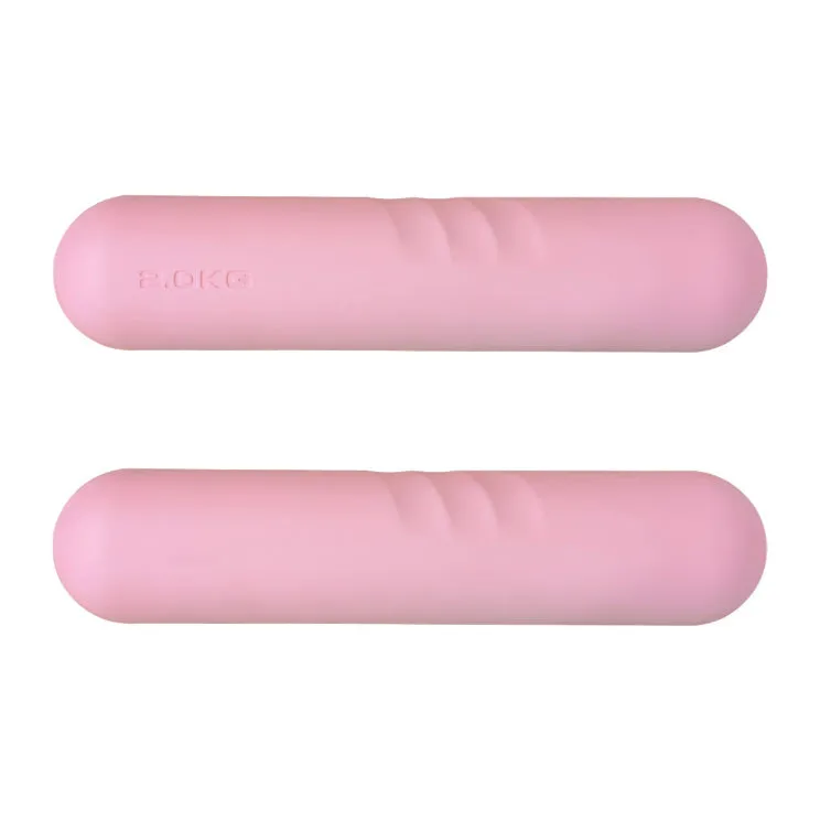 Silicone non-slip edging on a hand-drawn cast iron dumbbell stick in various colours and weights.