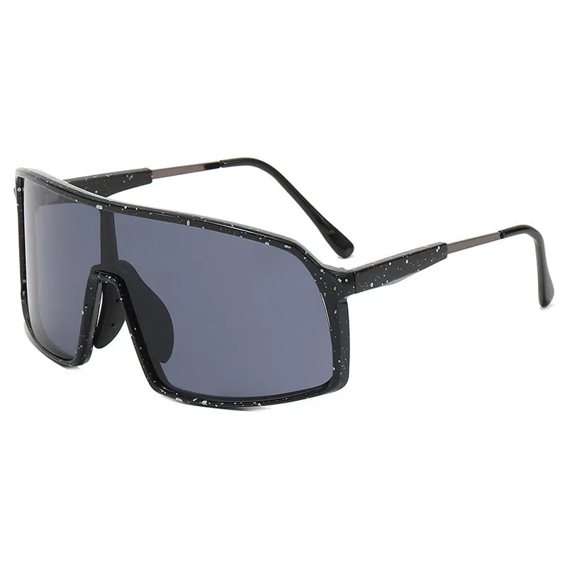 Windproof cycling sunglasses with black PC and metal frame and grey lens for men and women