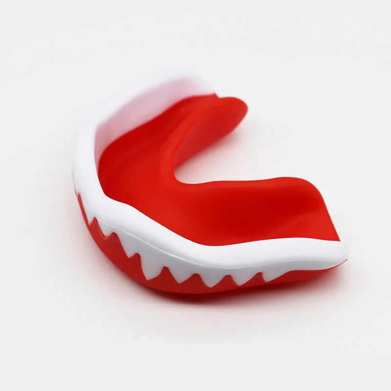 Adult boxing mouthguard with box, food grade EVA mouldable teeth guard in black, red, blue, green, white, 6.5 x 4.6cm