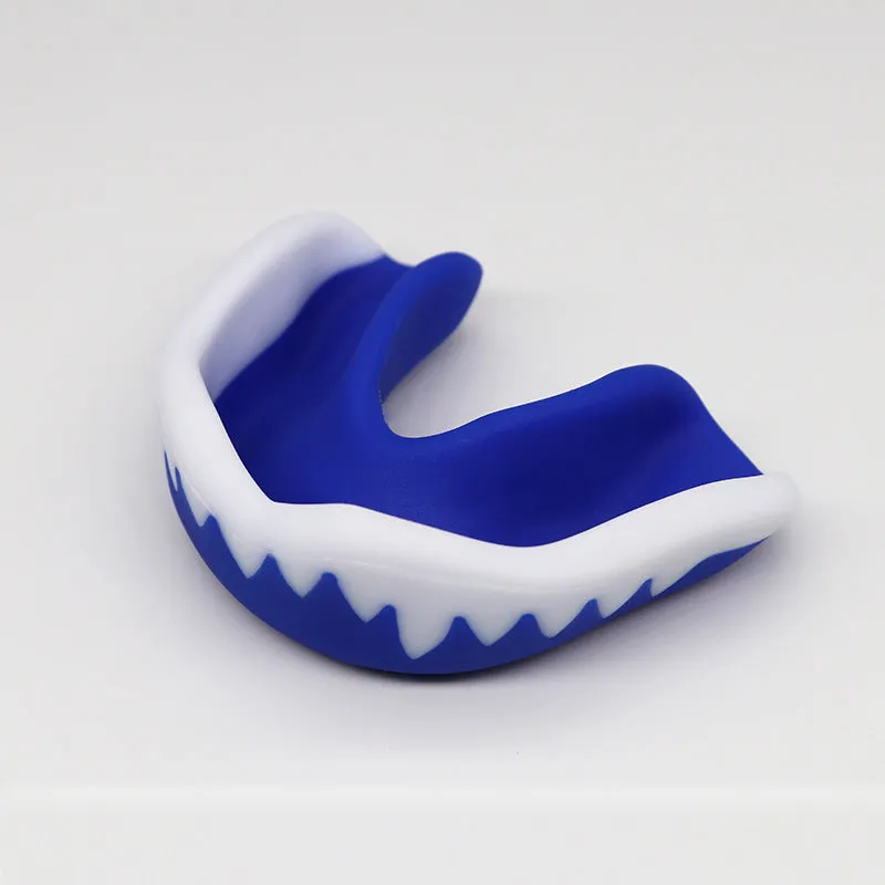 Adult boxing mouthguard with box, food grade EVA mouldable teeth guard in black, red, blue, green, white, 6.5 x 4.6cm