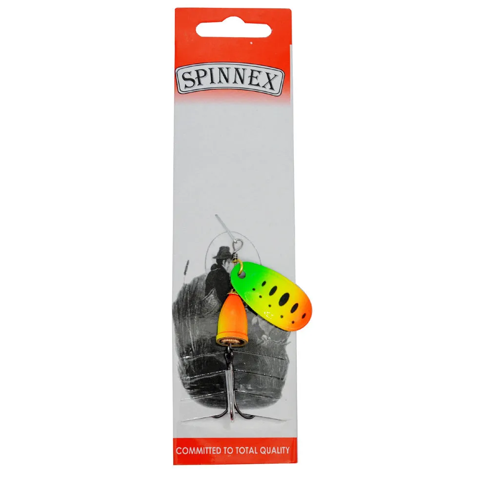 R-shaped metal fishing lure with rotating sequins and copper bell in gold, silver, red, yellow, and green colour variations