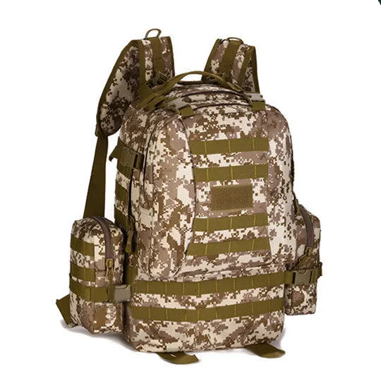 50L outdoor backpack in wolf brown with nylon fabric, multiple compartments, and webbing details