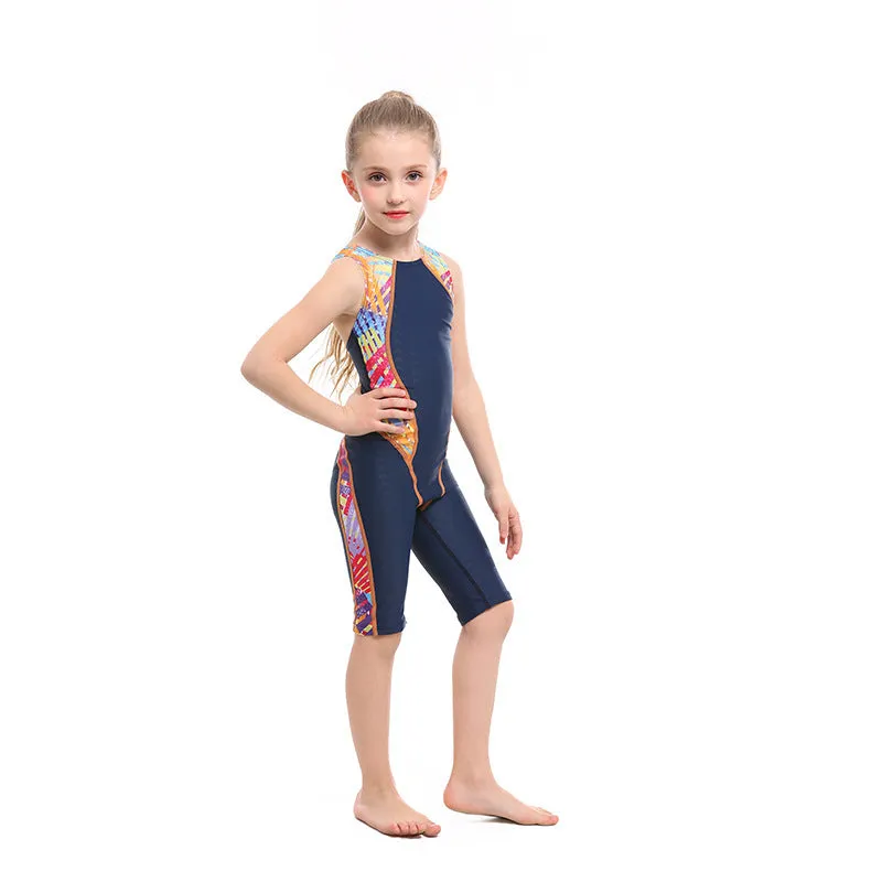 Children's one-piece nylon swimsuit with high flexibility, in black, sports leisure style