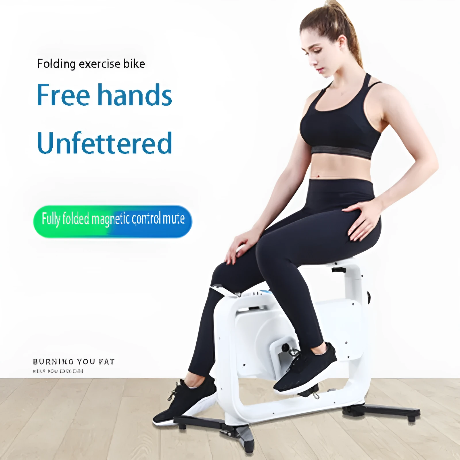 Black upright exercise bike with magnetic resistance and built-in table for home fitness