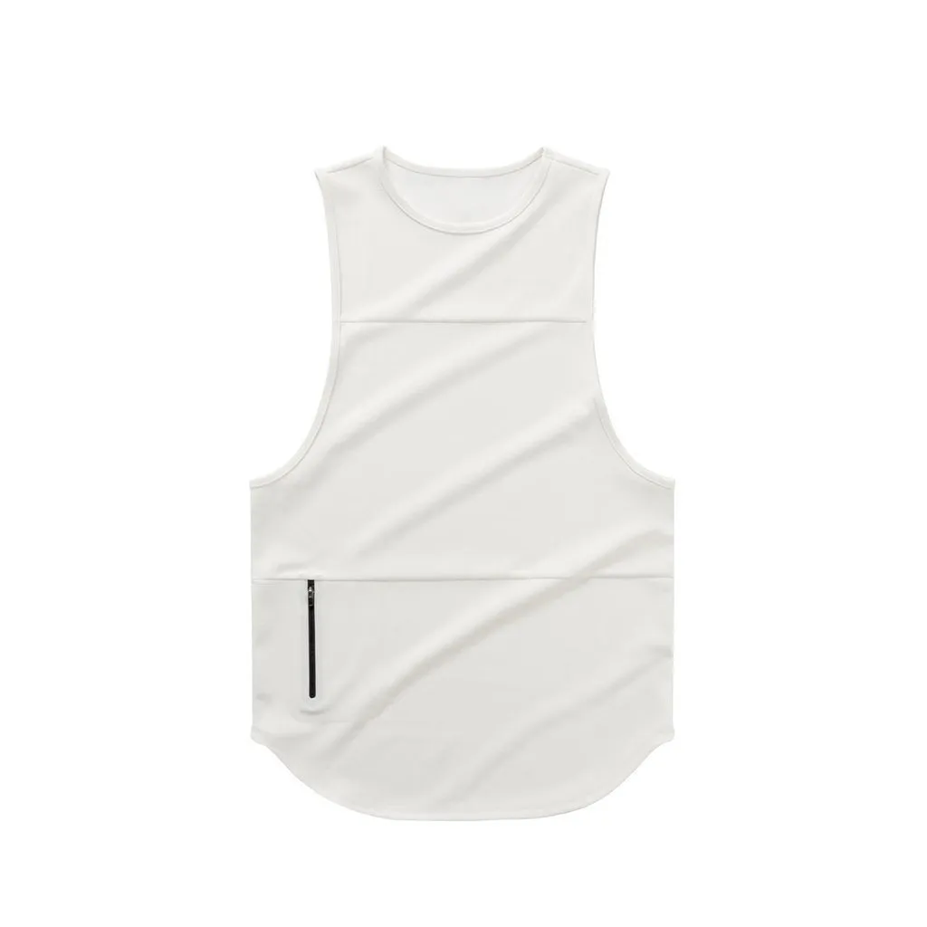 Men's sports vest in quick-dry cotton blended fabric, summer fitness running top, black light board colour