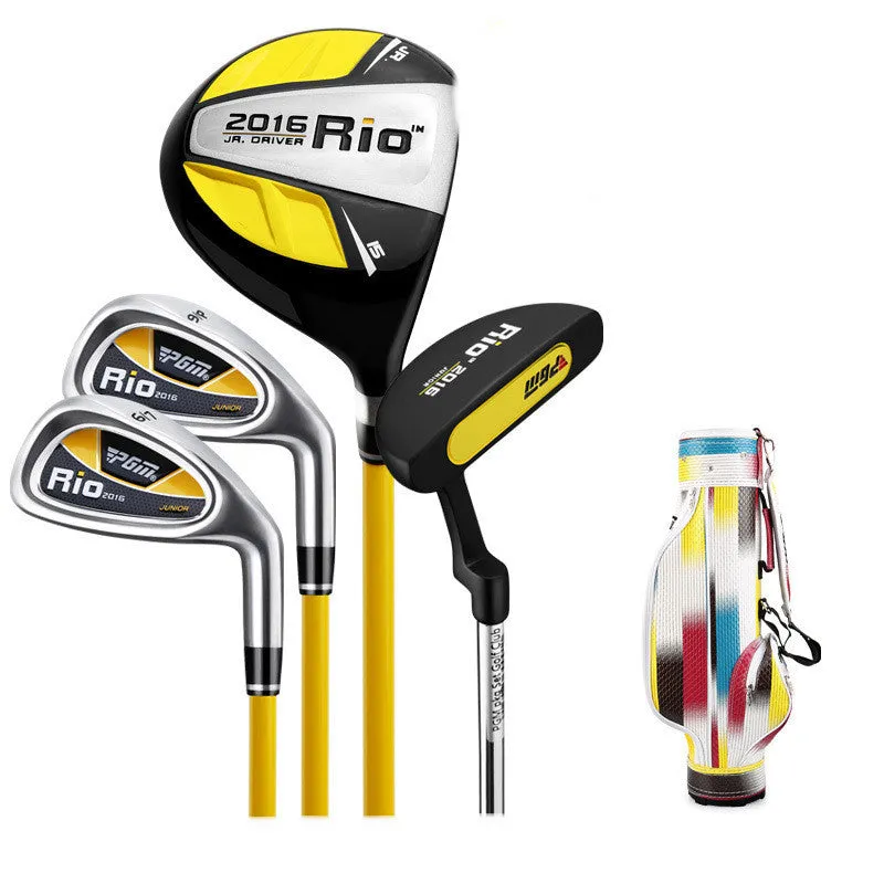 Children's golf club set with forged aluminium wood, carbon shafts, ball bag, tee, black and white finish