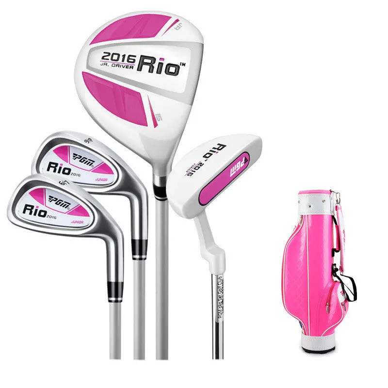 Children's golf club set with forged aluminium wood, carbon shafts, ball bag, tee, black and white finish