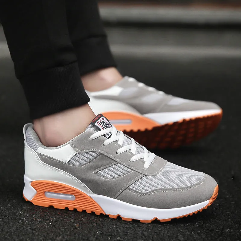 Men's thick-soled cushioned running shoes with breathable colourblock upper and rubber sole