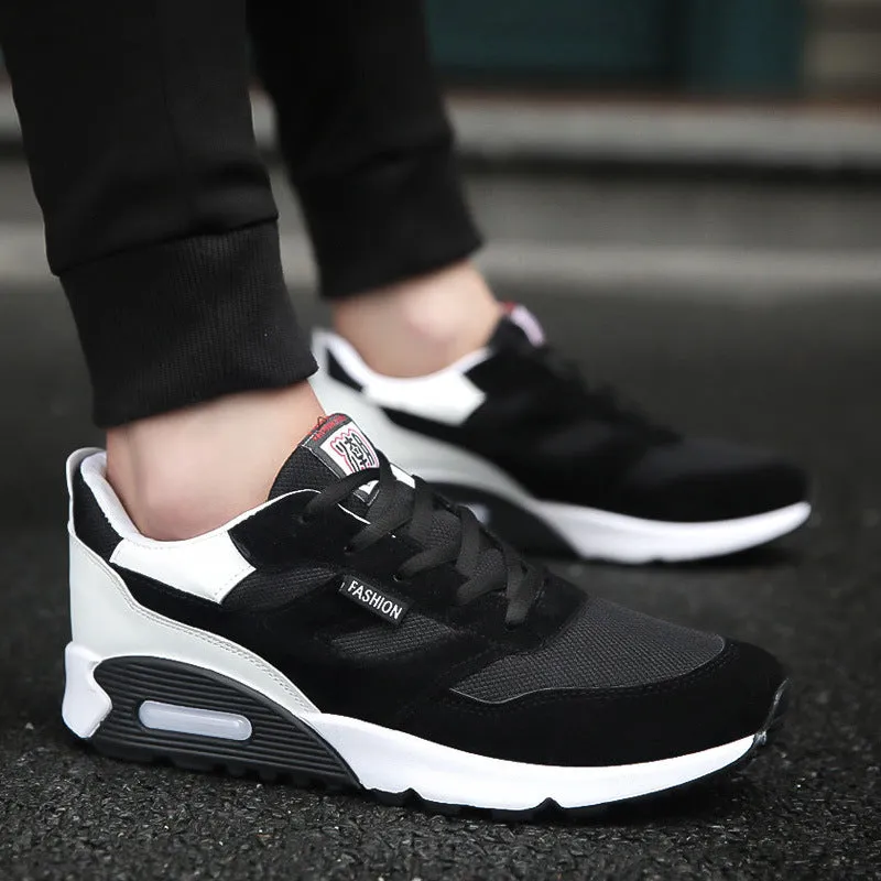 Men's thick-soled cushioned running shoes with breathable colourblock upper and rubber sole
