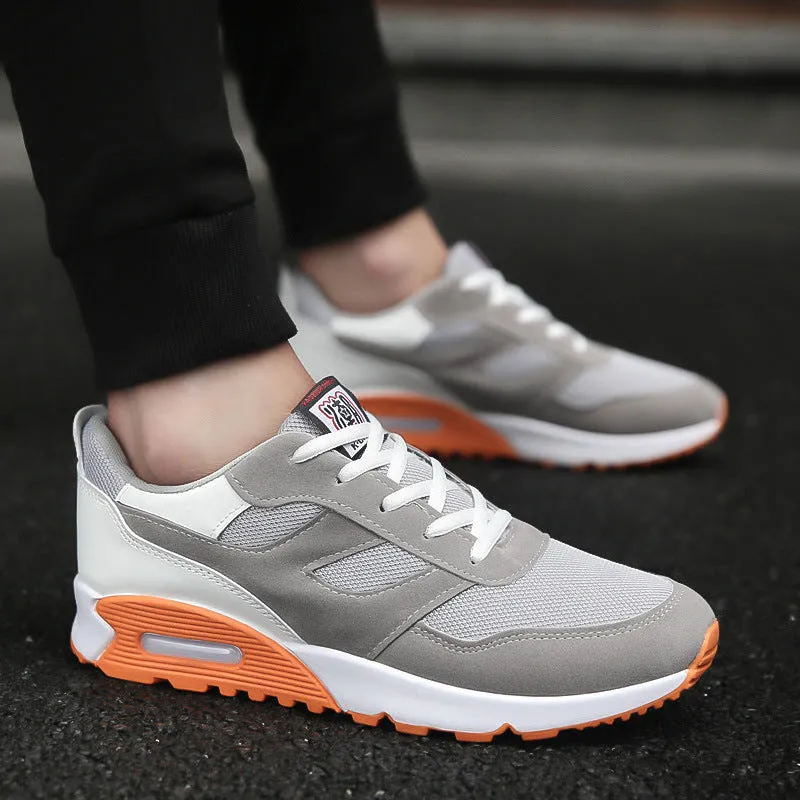 Men's thick-soled cushioned running shoes with breathable colourblock upper and rubber sole