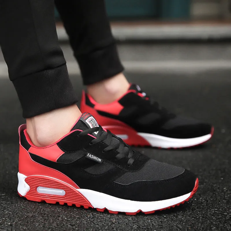 Men's thick-soled cushioned running shoes with breathable colourblock upper and rubber sole