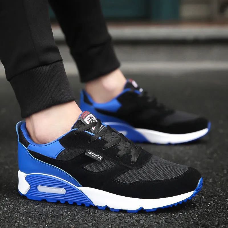 Men's thick-soled cushioned running shoes with breathable colourblock upper and rubber sole