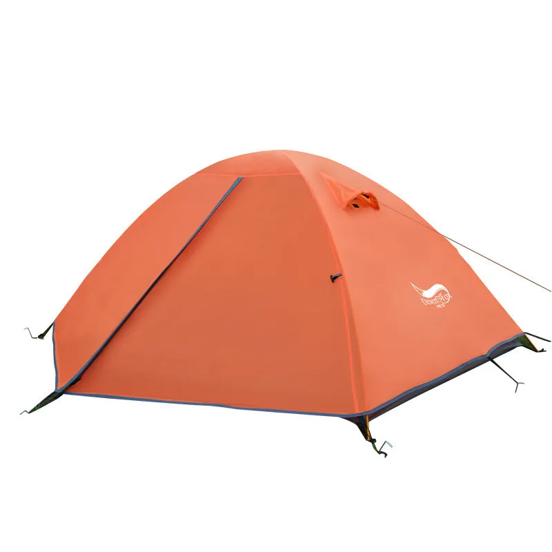 Outdoor camping double sun protection tent for 2 people in green with 210T polyester fabric and glass poles
