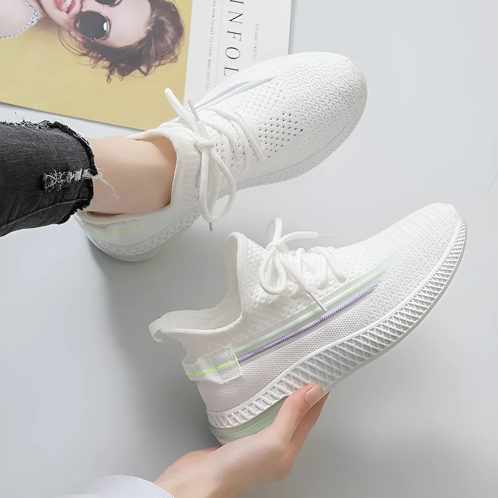 Casual travel shoes for women with soft sole denim upper in pink, black, white, grey colours