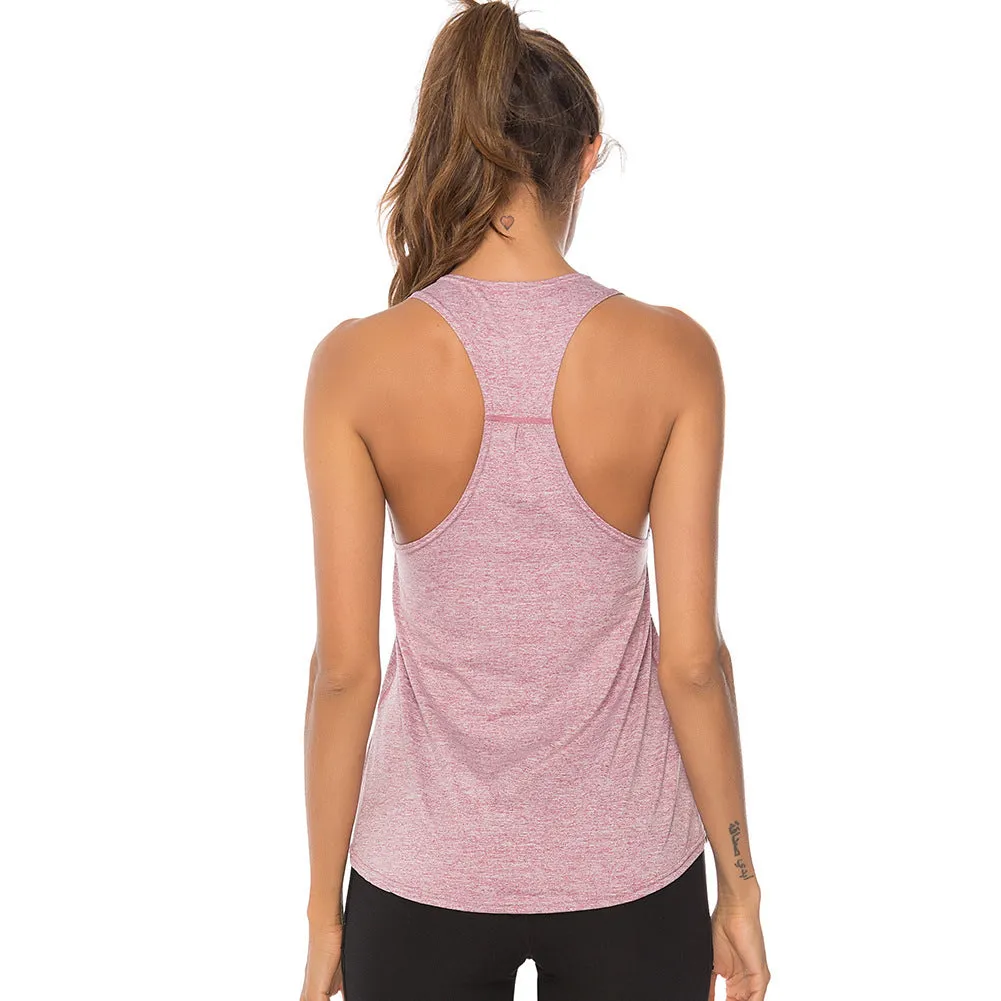 Women's athletic vest in slate blue with racerback design and O-neck collar