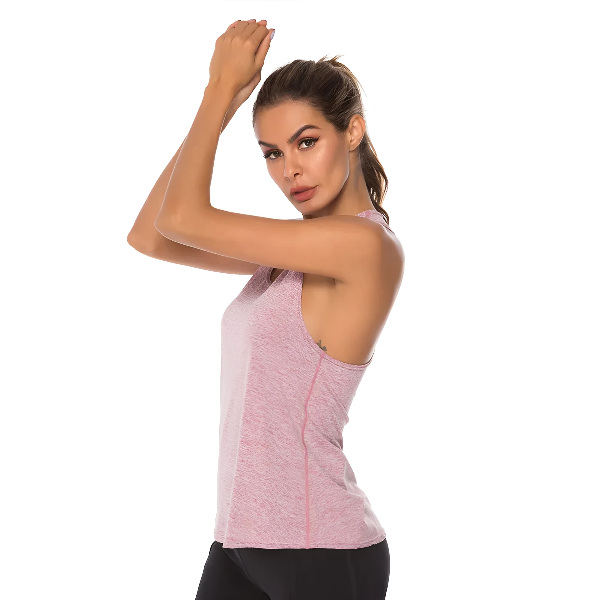 Women's athletic vest in slate blue with racerback design and O-neck collar