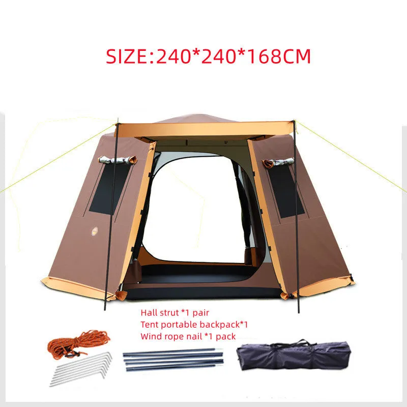 Outdoor fully automatic camping tent in green with all-aluminium frame and snow skirt