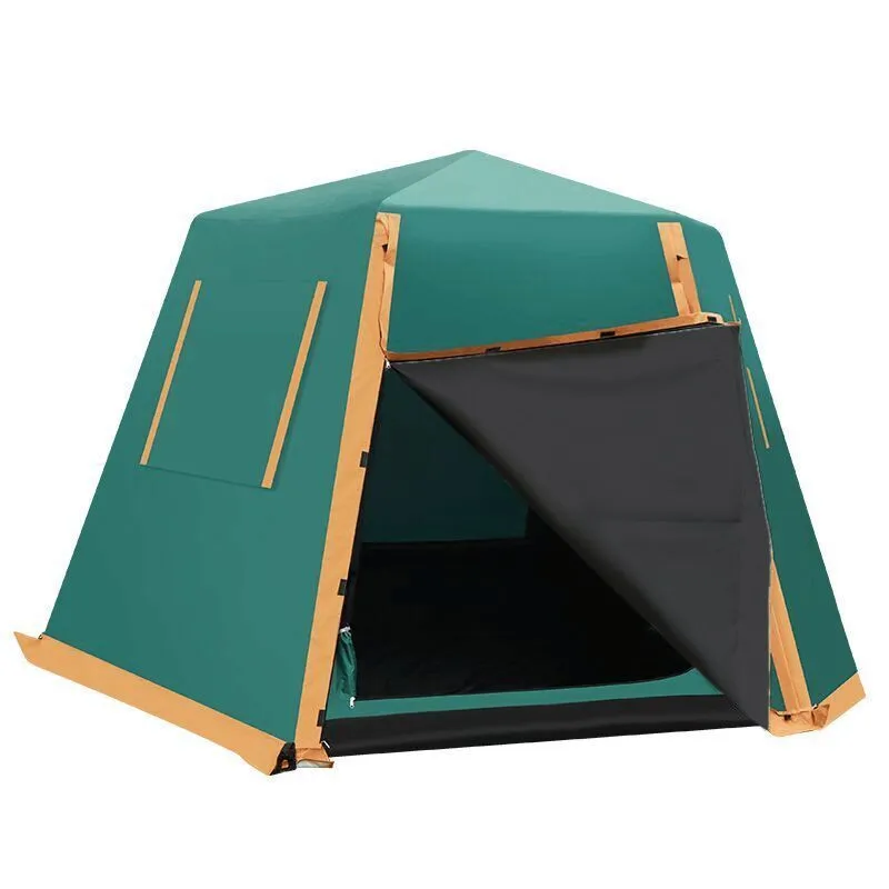 Outdoor fully automatic camping tent in green with all-aluminium frame and snow skirt