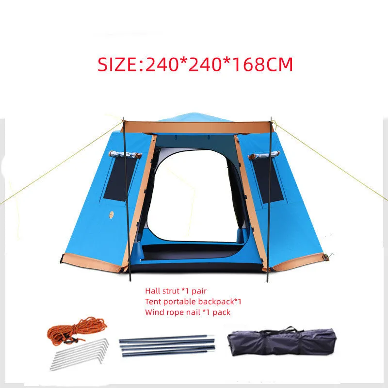 Outdoor fully automatic camping tent in green with all-aluminium frame and snow skirt