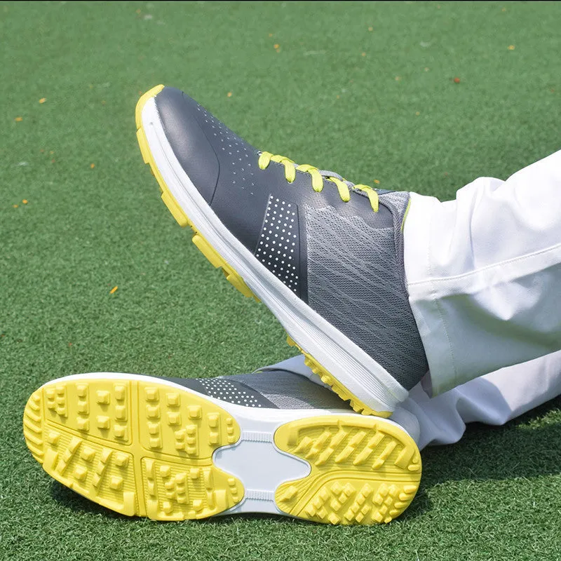 Men's waterproof non-slip golf training shoes in black with breathable mesh upper and rubber sole