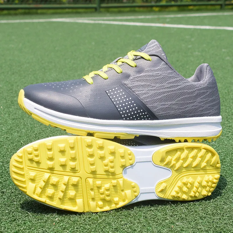 Men's waterproof non-slip golf training shoes in black with breathable mesh upper and rubber sole