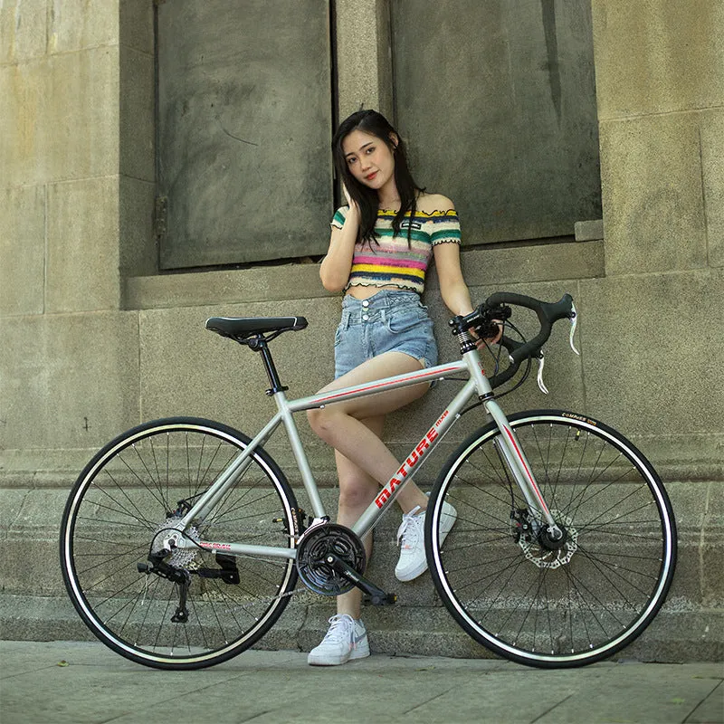 Aluminium alloy road bike with flat handlebar, 48cm frame, matted blue colour