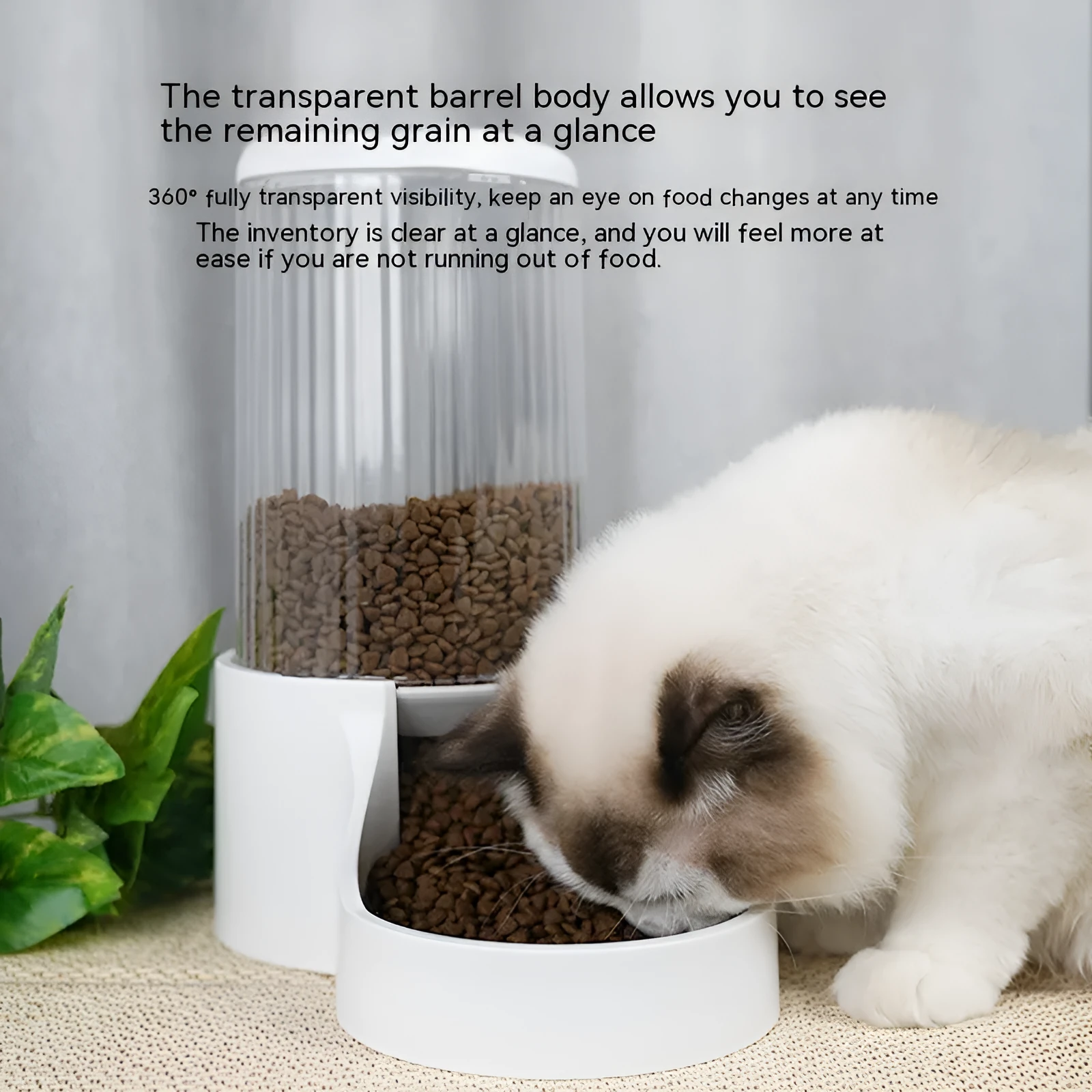 Pet large capacity automatic feeder 2.7L PP material for cats and dogs ivory white format